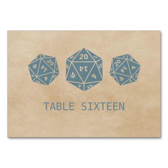 Blått Grunge D20 Dice Gamer Bord-kort Bordsnummer (Framsidan)