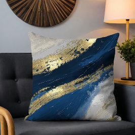 Blått Guld Abstrakt Brushstrokes Chic Modern Kudde