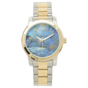 Blått guld abstrakt scifi orb jord armbandsur