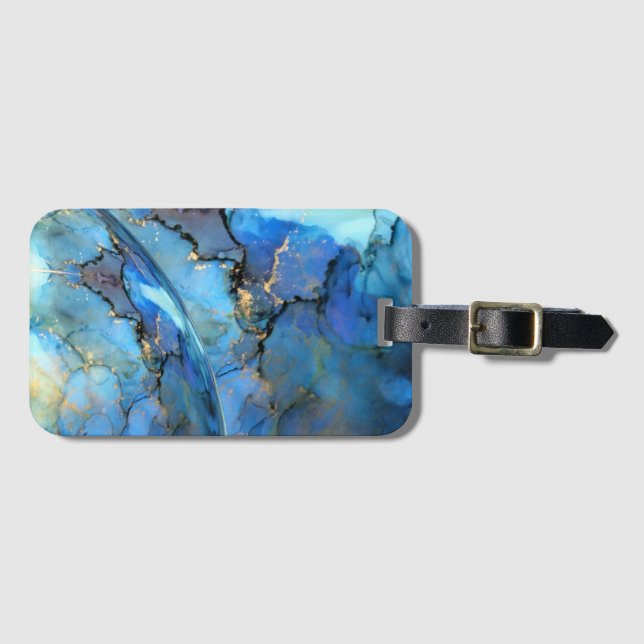 Blått guld abstrakt scifi orb jord bagagebricka (Framsida horisontal)