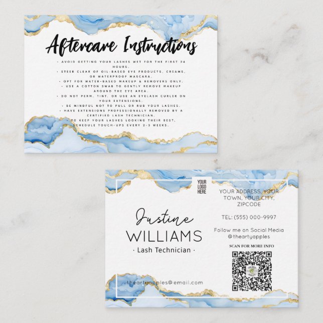 Blått guld agate Lash Eyelash Extensions after car Visitkort (Fram/baksida)