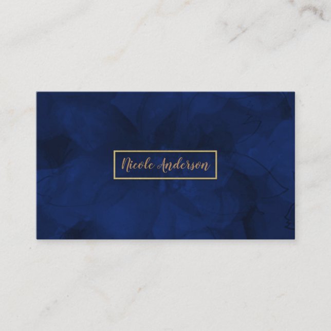 Blått Guld Akvarell Blommig Glamour Elegant Modern Visitkort (Framsida)