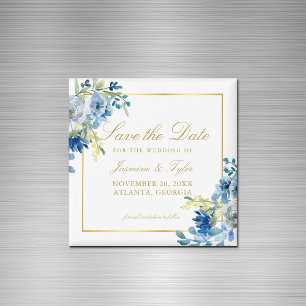 Blått Guld-Blommigt, Elegant i kväll Spara datum Magnet