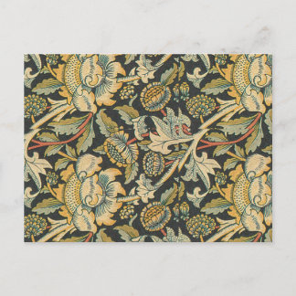 Blått Guld Blommigt Fabric Vykort