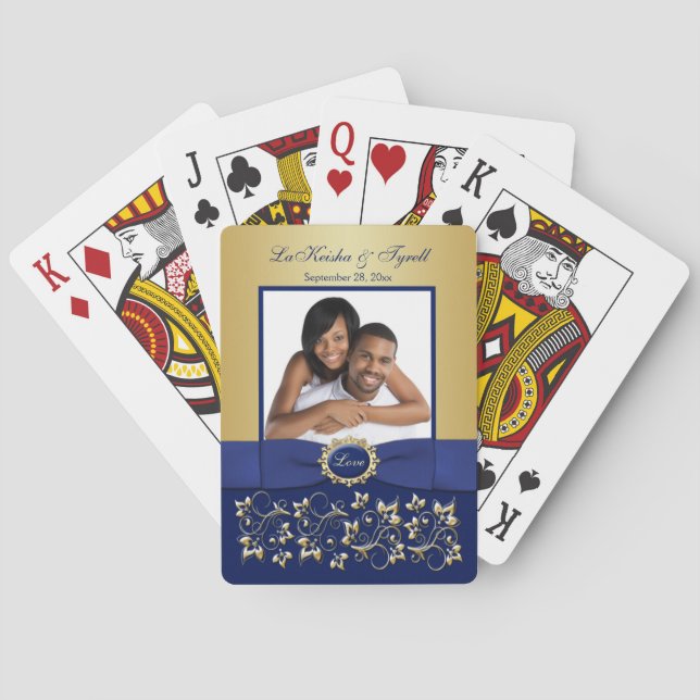 Blått, Guld-Blommigtens fotospelkort Spel Kort (Baksidan)