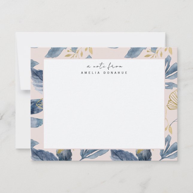 Blått Guld Blommönster Personlig Stationery Anteckningskort (Framsida)