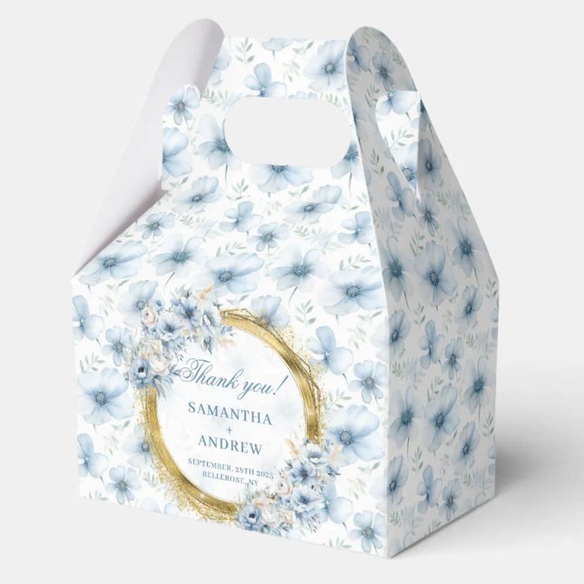 Blått Guld-bröllopsfack för flygbohemiskt ljus Presentaskar (Aerial Bohemian Light Blue Gold Wedding Favor Box)