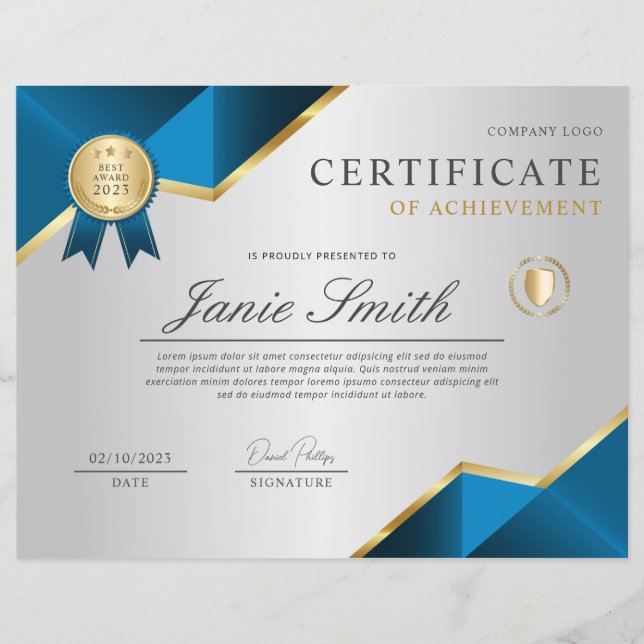 Blått Guld-certifikat för belöning (Framsida)