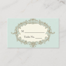 Blått Guld Cream Vintage Ram Bröllop Plattskort Placeringskort