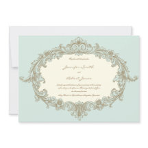 Blått Guld Cream Vintage Ram Bröllopsinbjudan