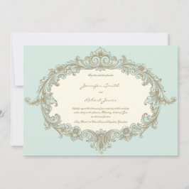 Blått Guld Cream Vintage Ram Bröllopsinbjudan Inbjudningar