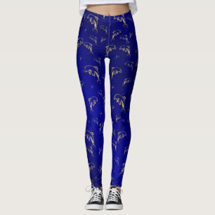 blått,guld,delfin, fisk, natur, vattendrag, konstr leggings