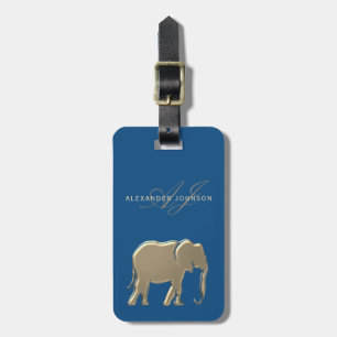 Blått Guld Elefant Monogram Bagagebricka