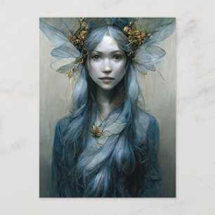 Blått Guld Fairy Fantasy Art-vykort Vykort