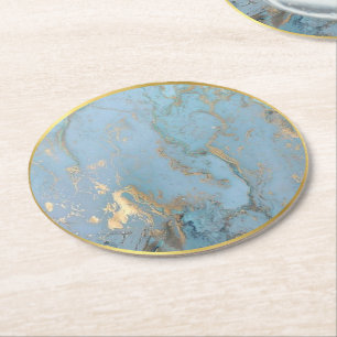 blått guld faux agate underlägg papper rund