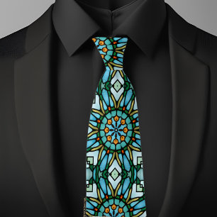 Blått Guld Faux-lagat glas Kaleidoscope Necktie Slips