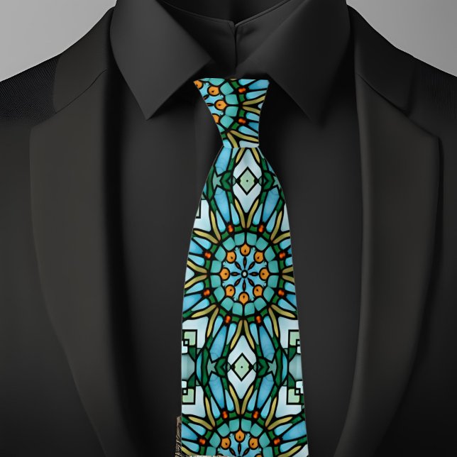 Blått Guld Faux-lagat glas Kaleidoscope Necktie Slips (Skapare uppladdad)
