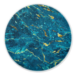 Blått Guld Faux Marble Stone Modern Ceramic Drant Knopp