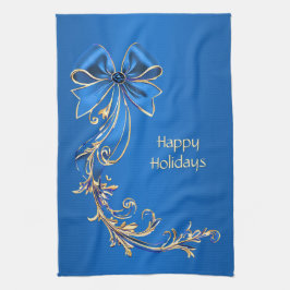 Blått Guld Flower Helgdag Kitchen Towel Kökshandduk