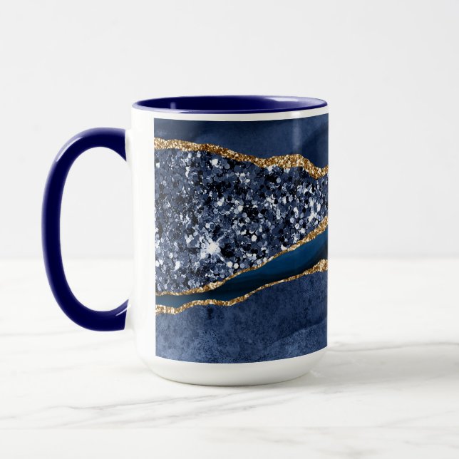 Blått Guld Glitter Agate marble Elegant Modern Mugg (Vänster)