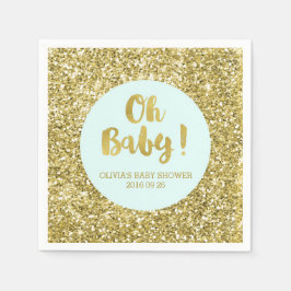 Blått Guld Glitter-konfetti Oh Baby Baby Shower Pappersservett