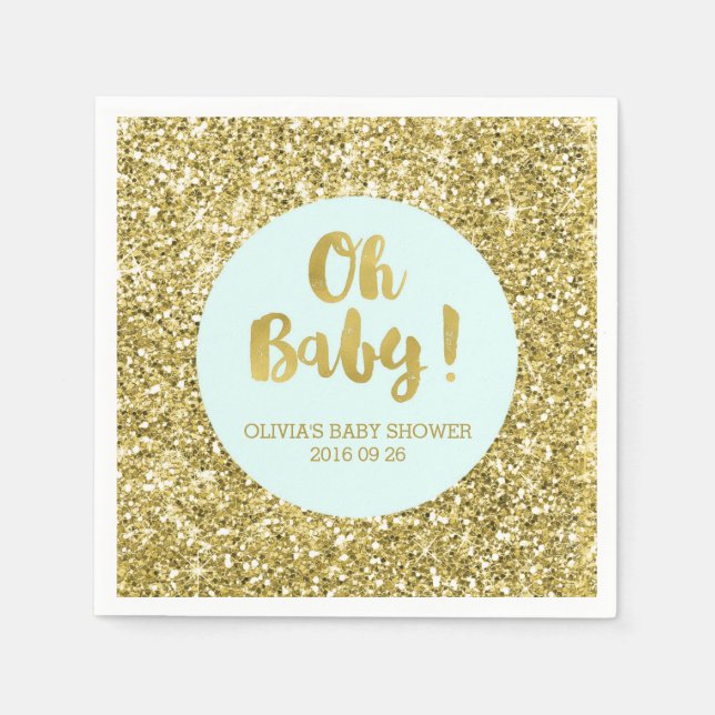 Blått Guld Glitter-konfetti Oh Baby Baby Shower Pappersservett (Framsidan)