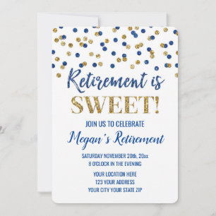 Blått Guld Glitter-konfetti Pension Party Inbjudningar