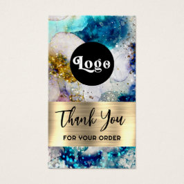 Blått guld glitter-vattenfärgat paket visitkort