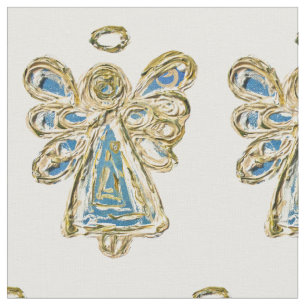 Blått Guld Guardian Angel Art Fabric Material Tyg