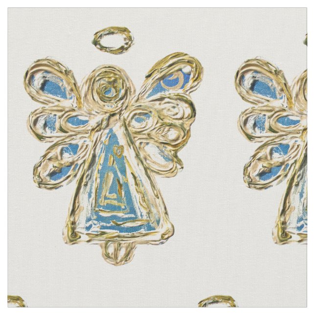 Blått Guld Guardian Angel Art Fabric Material Tyg (Närbild)
