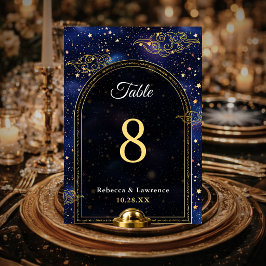 Blått guld himmelsastronomi stjärnor bröllop bordsnummer