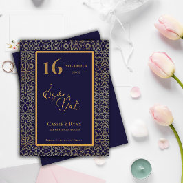 Blått Guld intricate Design Bröllop spara datum Inbjudan Vykort