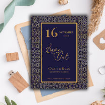 Blått Guld intricate Design Bröllop spara datum