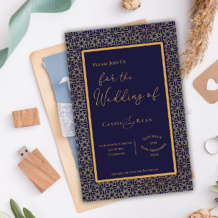 Blått Guld Invitation med invecklad design för br