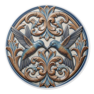 Blått Guld Kolibri Par Falsk Relief Knopp