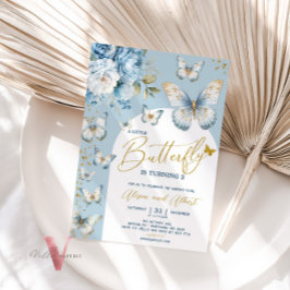 Blått Guld Little Butterfly Baby Shower-inbjudan Inbjudningar