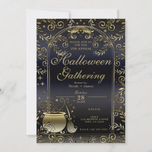 Blått Guld Magisk Halloweensällskapsfest Inbjudningar