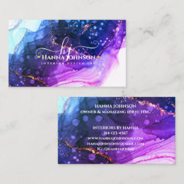 Blått Guld marble Agate Monogram initial geode Visitkort