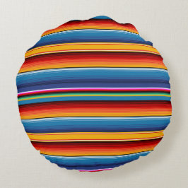 Blått Guld, mexikansk sarape Rund Kudde