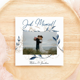 Blått Guld Modern Blommig Elegant Bröllop Meddelande