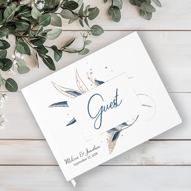 Blått Guld Modern Blommig Elegant Gästböcker (Skapare uppladdad)