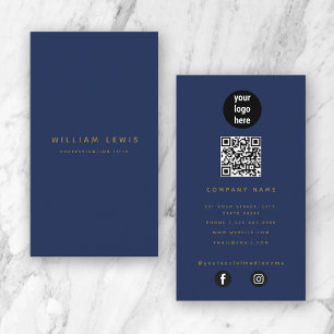 Blått Guld Modern Minimalist QR Code Social Media Visitkort