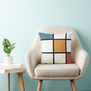 Blått Guld Mondrian Stil Kudde
