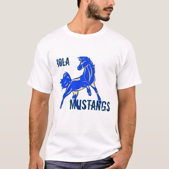Blått-Guld Mustangskjorta Tee Shirt (Framsida)