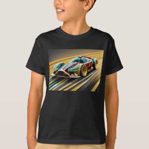 Blått, guld och röd tävla t shirt