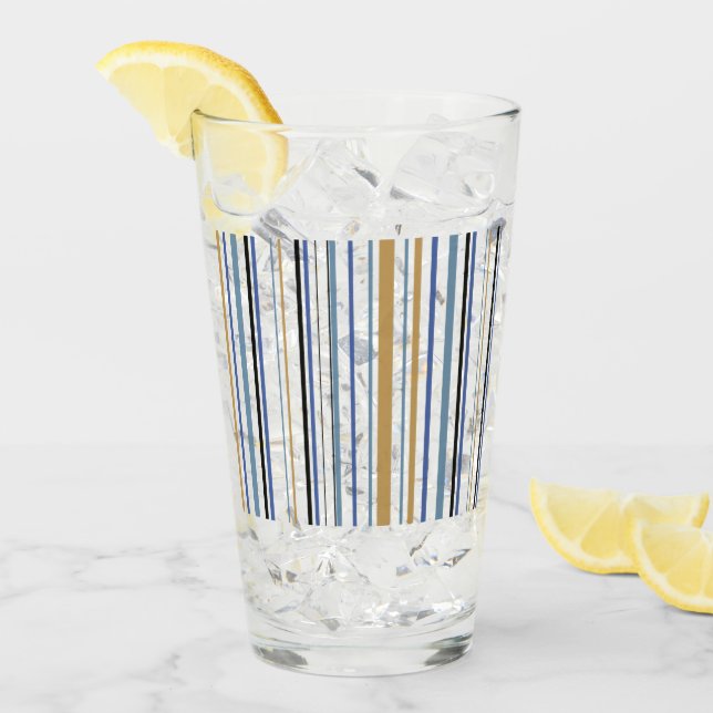 Blått Guld och Vita Strandfärgade Ränder Glas (Framsida Ice)