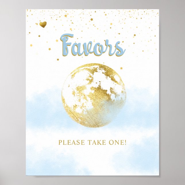 Blått Guld över Måne favoritskylt för babyskor Poster (Framsidan)