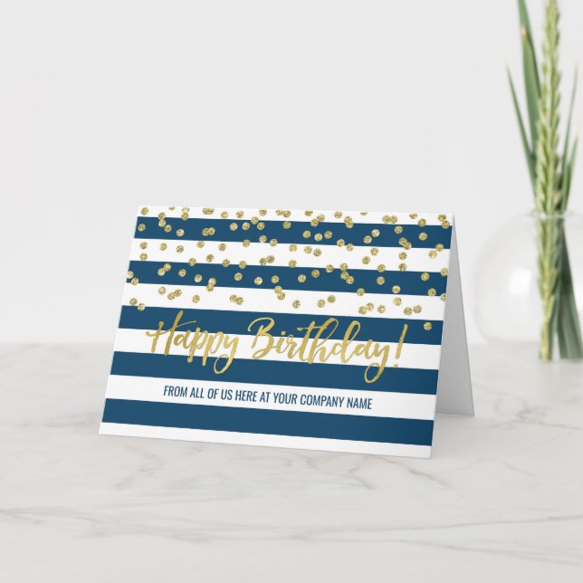 Blått Guld Rand Business Group Birthday Card Kort (Framsida)