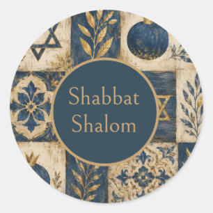 Blått Guld, Rustik Judisk Shabbat-inredning för He Runt Klistermärke
