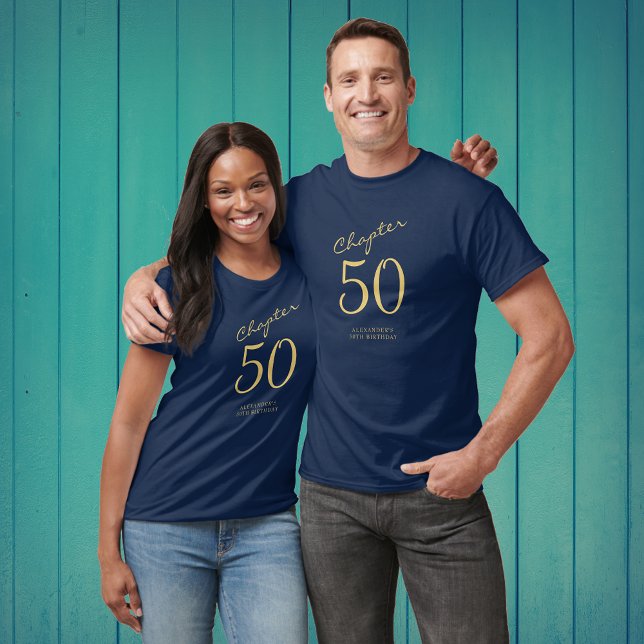 Blått Guld-skript i 50:e Födelsedagsfesten T Shirt (Skapare uppladdad)